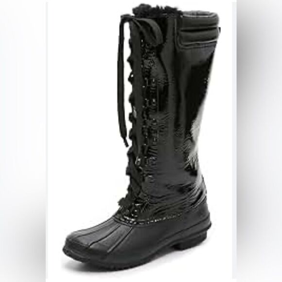 Joie Demelza Tall Patent Leather Faux Fur Waterproof Duck Boots 8 - Picture 1 of 9